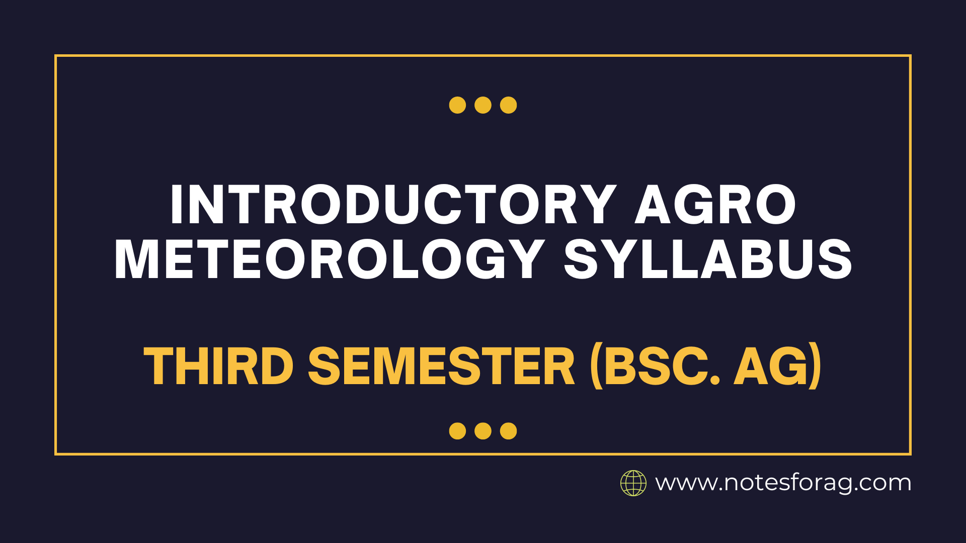 Introductory Agro meteorology Syllabus- Third Semester (BSc.AG)