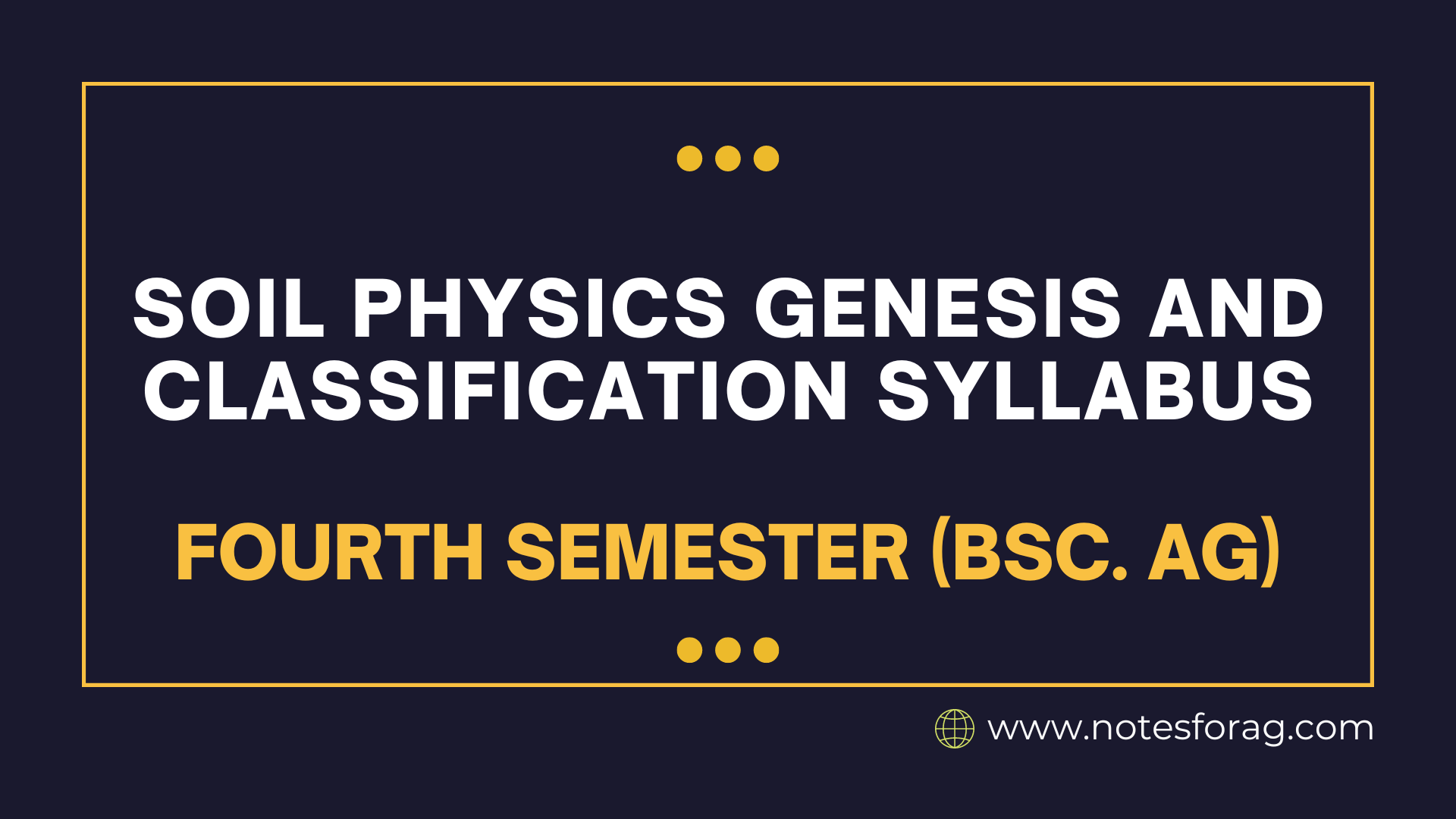 Soil Physics Genesis and Classification Syllabus – Fourth Semester (BSc.AG)