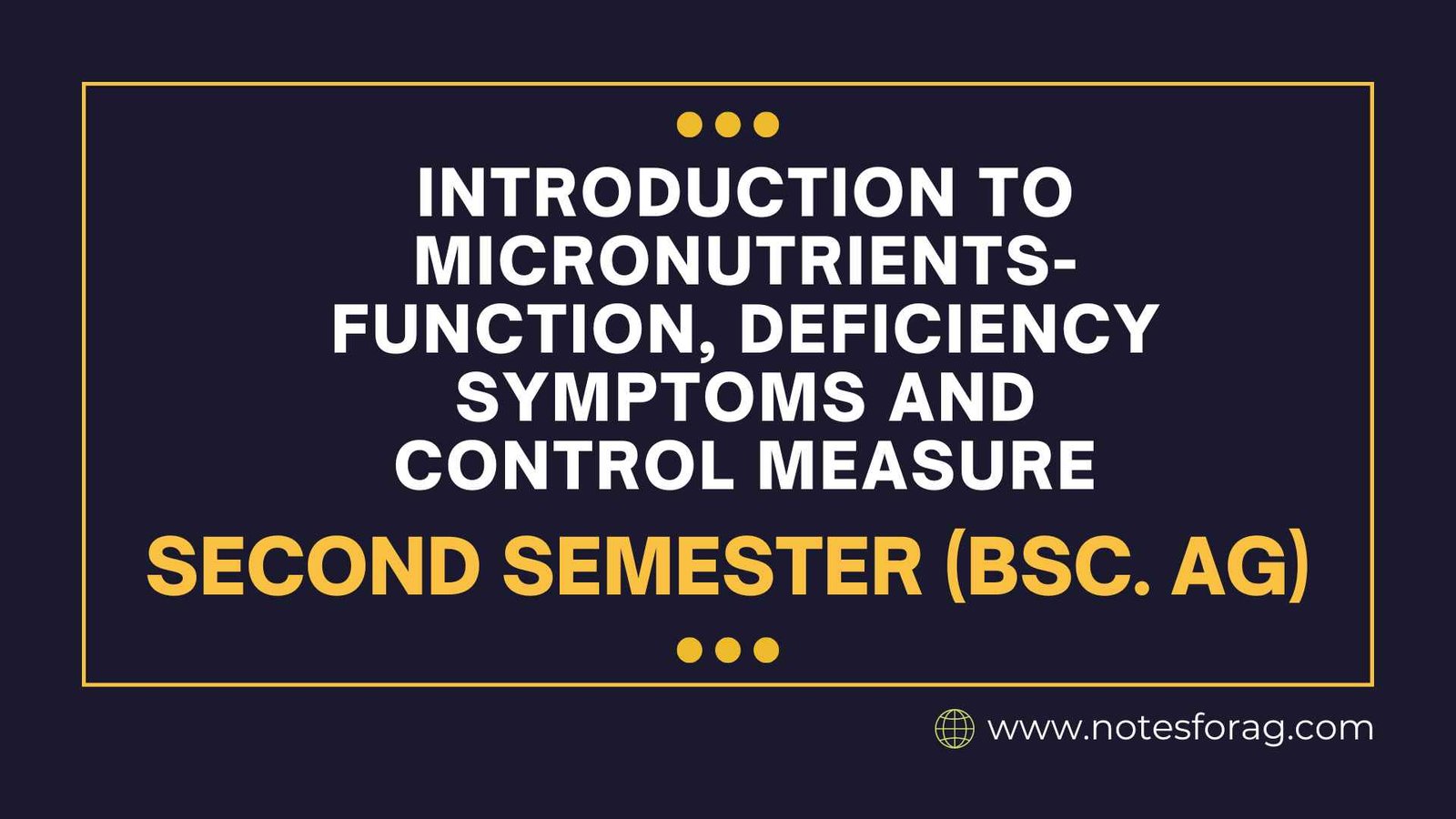 Introduction to micronutrients-function, deficiency symptoms and control measure