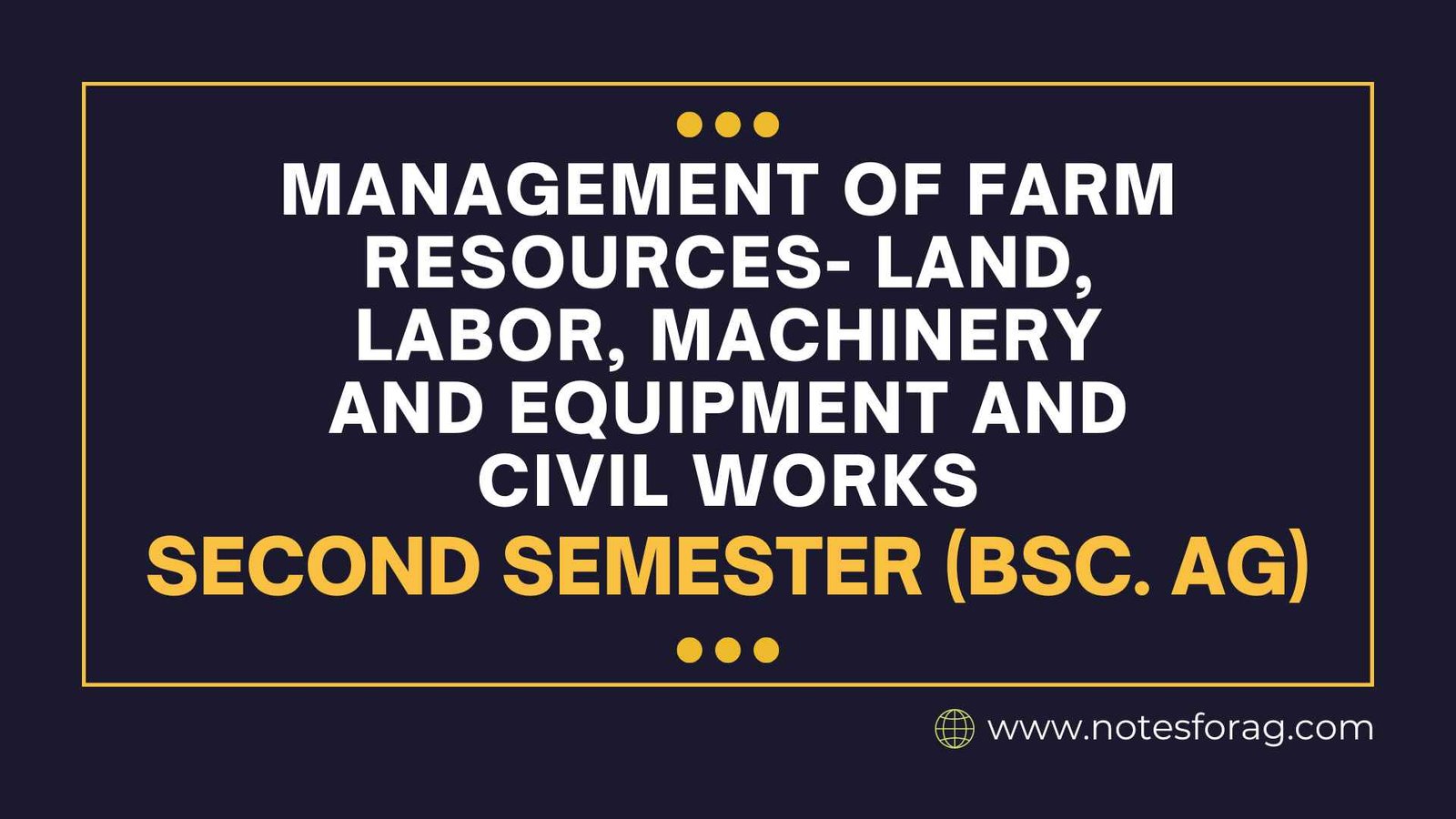 Management of farm resources- land, labor, machinery and equipment and civil works