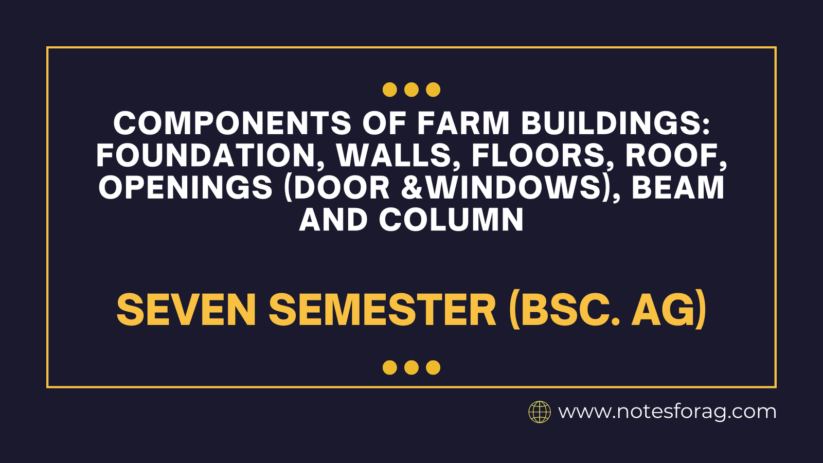 Components of farm buildings Foundation, walls, floors, roof, openings (door &windows), beam and column