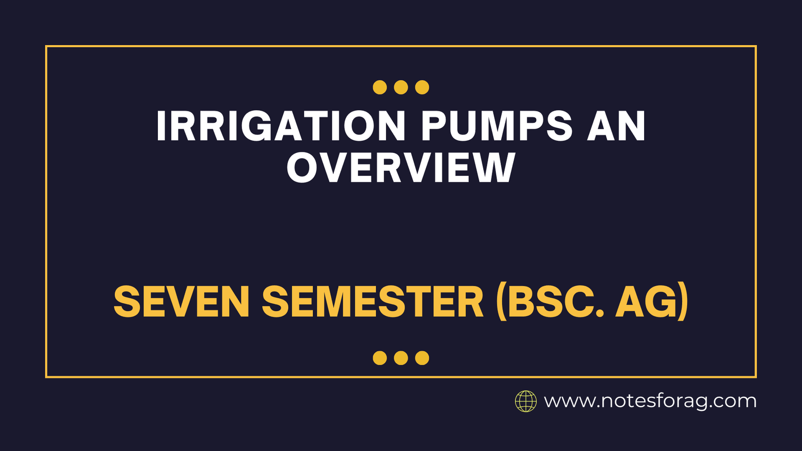Irrigation Pumps An overview