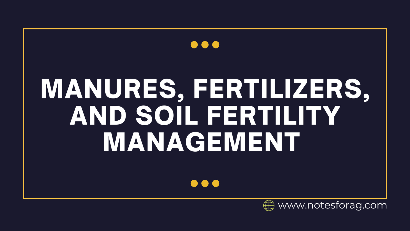 Manures, Fertilizers, and Soil Fertility Management